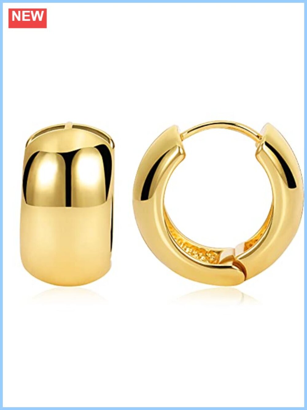 14K Gold Chunky Thick Hoop Earrings Huggie Hoops for Women